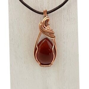 Handmade Wire Wrapped Necklace  Orange Copper‎ Carnelian Pendant